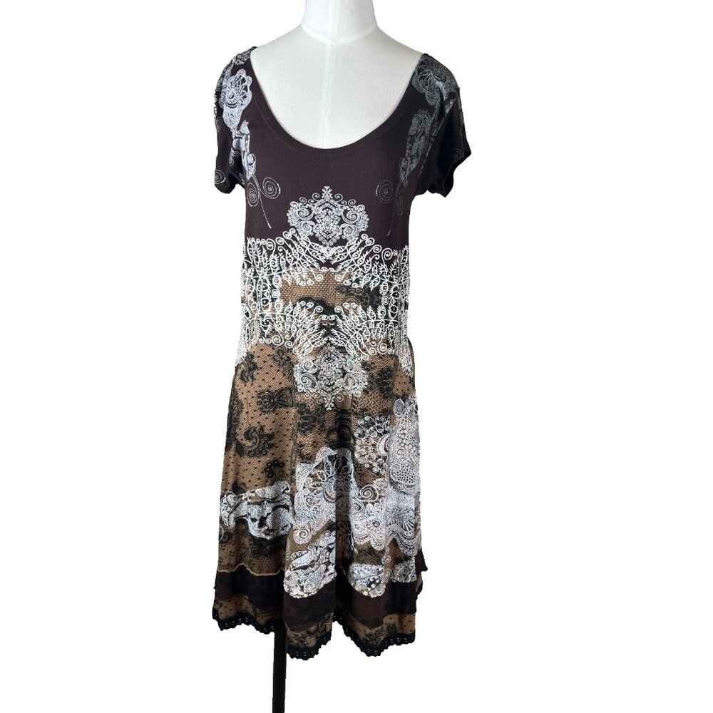 DESIGUAL Brown Floral Knee Length Dress 17V2883 Sz Medium / Large Women's Multi
